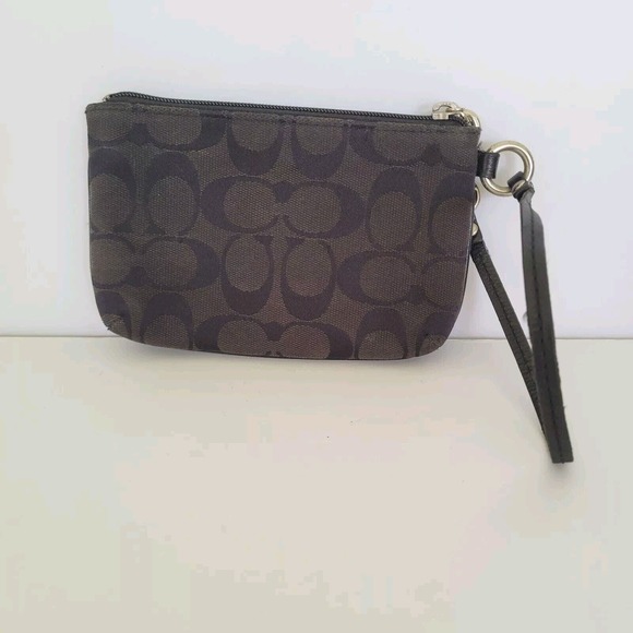 Coach Corner Wristlet Wallet Black Pouch Small Soft Logo Canvas 6x4 Signature - Picture 2 of 9